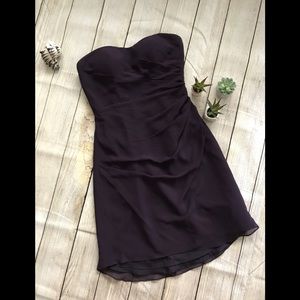 Eggplant strapless dress by Bill Levkoff